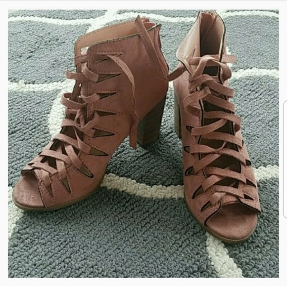 Soda Shoes - Mauve/ pink Lace up heel booties